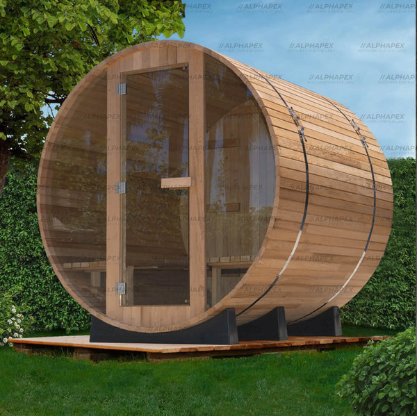 ALPHAPEX Premium Glass Door Barrel Sauna: Luxurious and Efficient Home Spa Experience