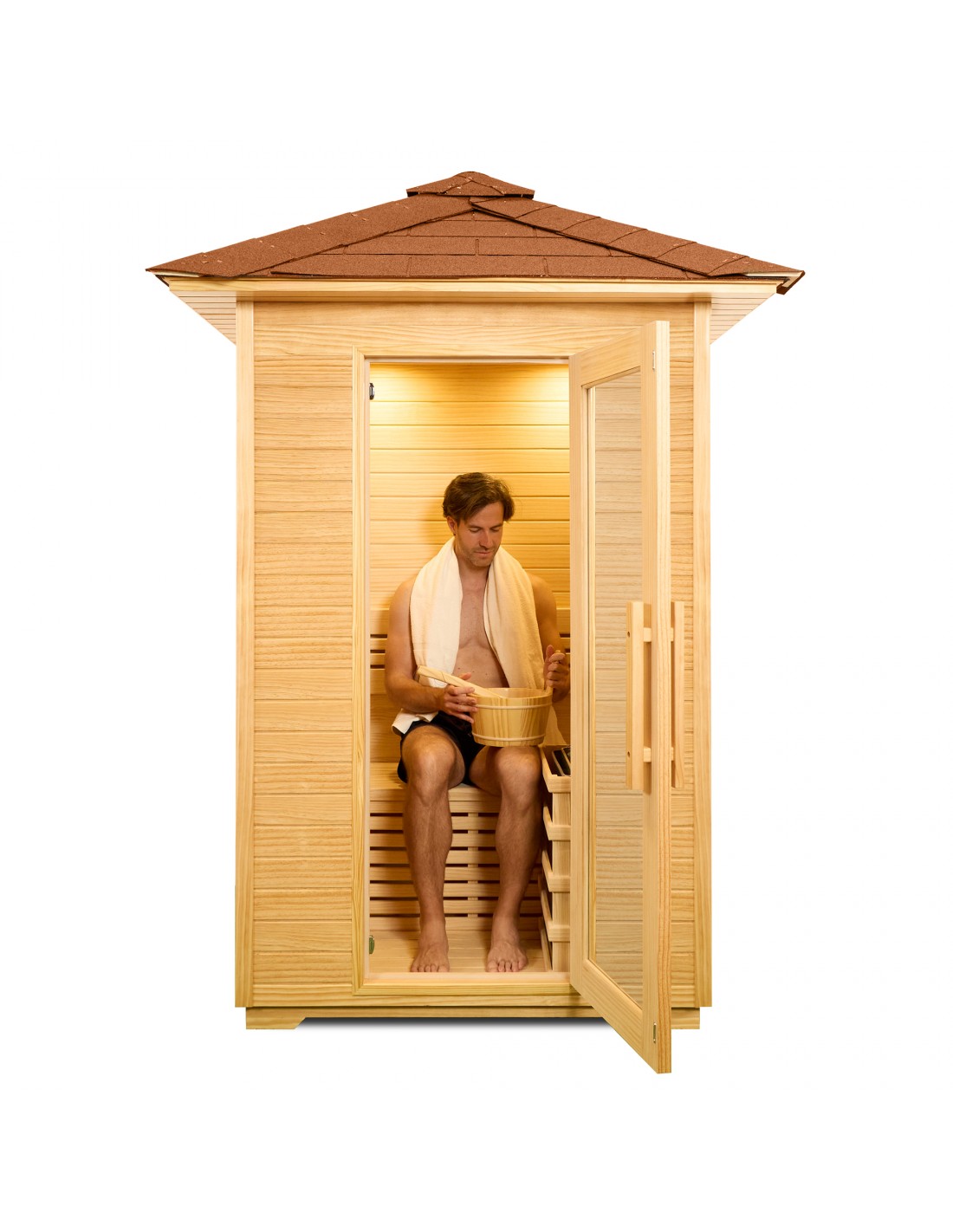 Pure Sauna Dharani S2 Outdoor Full Body Sauna: Intimate Madera Wellness for 2 Persons