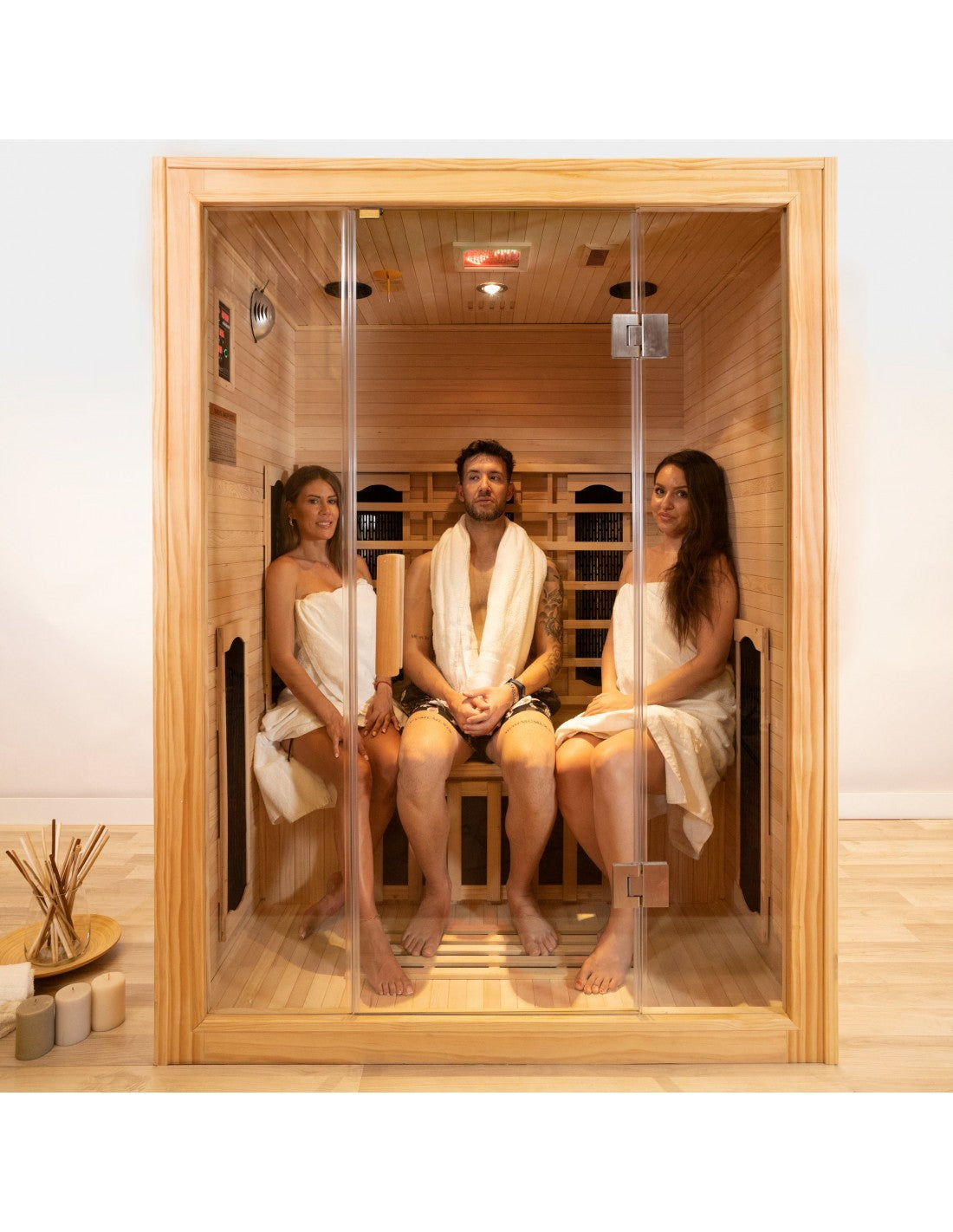 Pure Sauna Dharani S3: 3-Person Madera Full Body Infrared Sauna with 5-Year Official Warranty